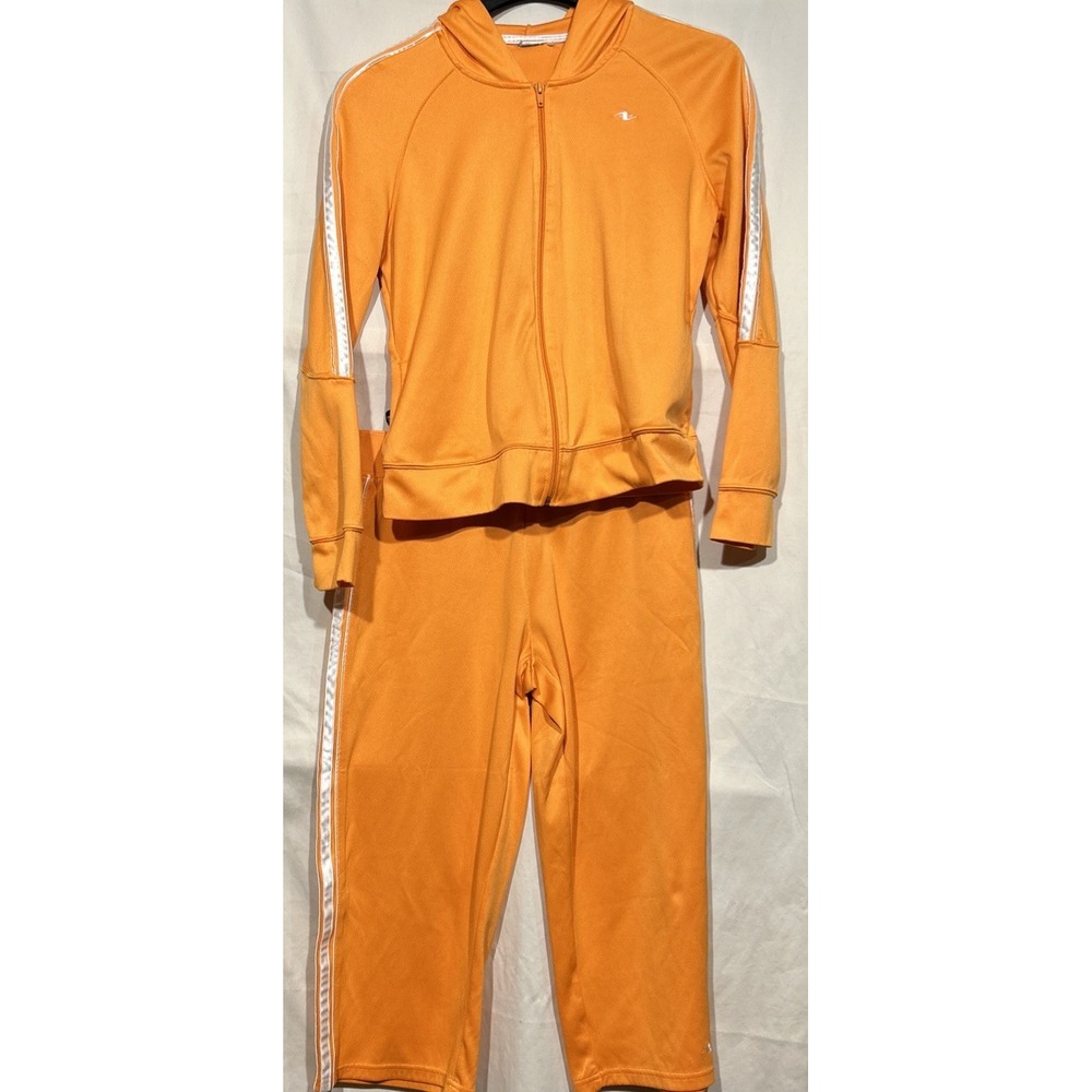 Fall Halloween Tracksuit Zip Hoodie Cropped Pant Set Orange Melon Sz S